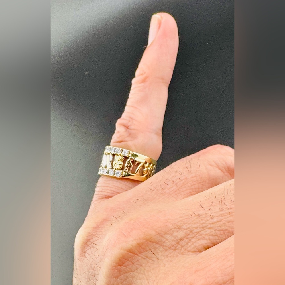14K Yellow Gold Tri Color Men’s Good Luck/lucky Ring Size 8.5 Weight 5.7 Grams - Picture 10 of 16